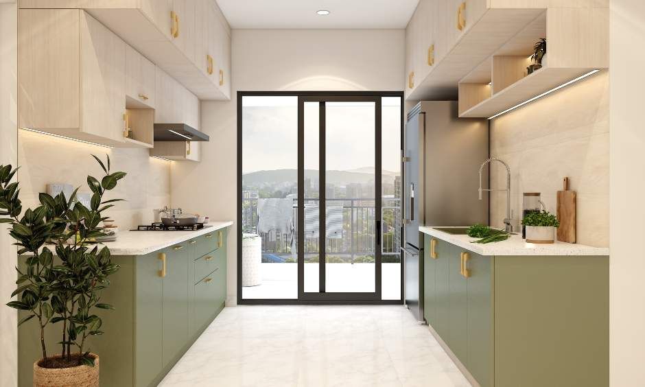 A Modern Parallel Kitchen In Sage Green (1)