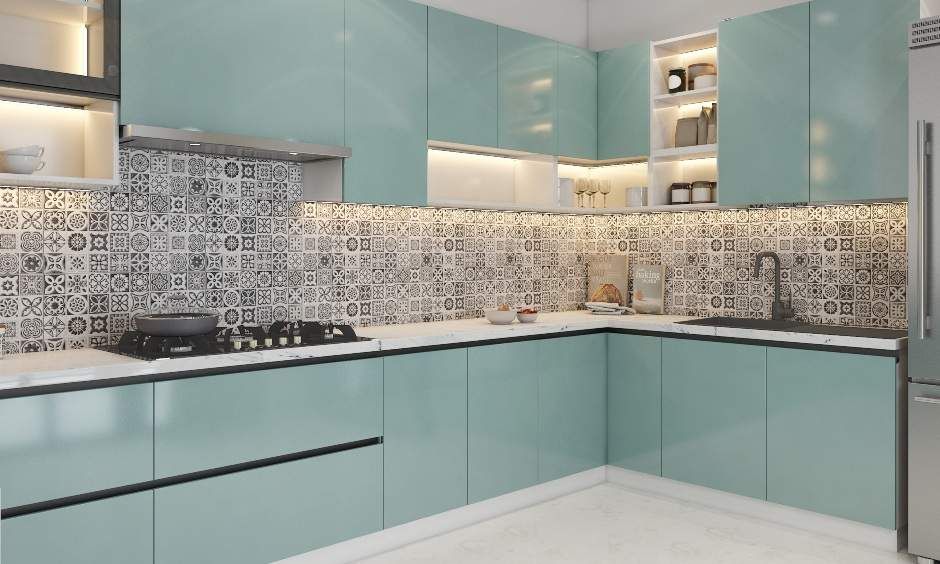 A Spacious Pastel Blue Kitchen With Breakfast Counter (2)