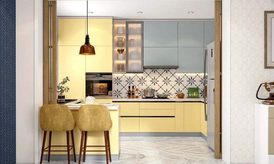 Dual-Tone Modular Kitchen With Breakfast Counter