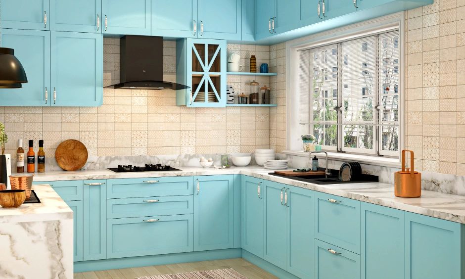 Pastel Blue Kitchen Design With Classic Detailing